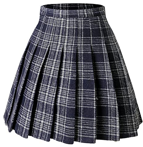 HOEREV Donne Ragazze Tessuto di Lana Spessa per Il Freddo Versatile Plaid Gonna A Pieghe con Pantaloncini,Reticolo Nero,EU40,IT46