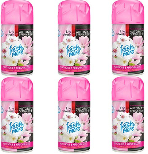 Fresh & More Lufterfrischer Nachfüller Magnolie&Kirsche 250ml (6er Pack) | Raumduft-Spray-Nachfüller, kompatibel mit Freshmatic Max, zarter Magnolien-Kirschblütenduft
