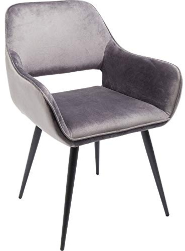 Kare Design Armlehnstuhl San Francisco, Grau, Samtoptik, Esszimmerstuhl, Loungestuhl, edler Stuhl mit Armlehnen, Wohnzimmer, Esszimmer, 82x59x61 cm (H/B/T)