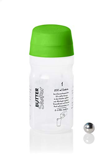 Butter-Shaker (GRÜN) 325ml macht aus Sahne köstliche Butter und Buttermilch in 2 Min viele Geschmacksrichtungen möglich Patentiert Made in Germany