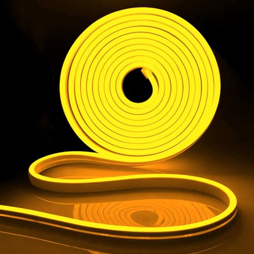 iNextStation LED Strip 5M, 12V Gelb Neon LED Streifen Wasserdicht Flexibel | Neon Led Silikon Leiste Lichtband für Schlafzimmer Innen Aussenbereich Heim Küche Wohnzimmer DIY Deko (Ohne Netzteil)