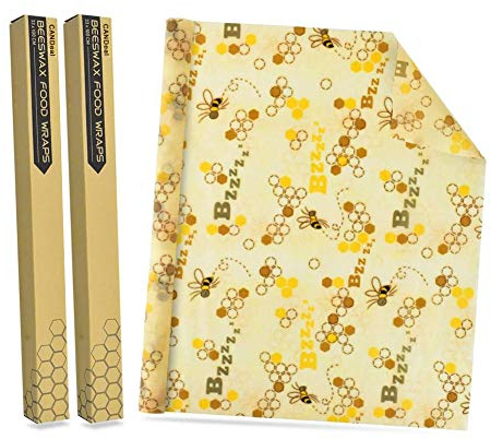 CANDeal 2er Lebensmitteln Wachspapier Wiederverwendbare Bienenwachstücher Set, Bio-Bienenwachs Lebensmittel Verpackung für Lebensmittel DIY, Gesund, Umweltfreundlich, 13 x 39 Inch