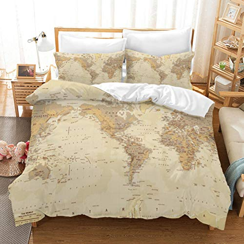 ZZZXX Set di Biancheria da Letto di 3D Mappa del Mondo Vintage Stampa Set Copripiumino in Microfibra per Letto Singolo Matrimoniale King con Chiusura E Federa A Cerniera,260X220