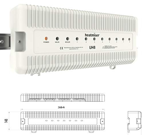 Kudos-Trading - Heatmiser UH8 8 Zone 230v Wiring Centre for Water Underfloor Heating Kits Multi-Zone or Central Heating Radiators Compatible with Heatmiser Thermostats and Actuators