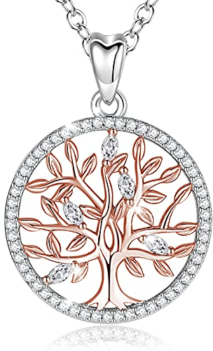 EUDORA Collier d'arbre de vie pour les femmes Argent sterling 925 Pendentif en zircone cubique pour filles fille mère cadeau, chaîne de 45 cm