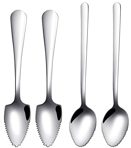 PHIEZC Edelstahl Grapefruitlöffel,Grapefruitlöffel,Obstlöffel,Dessertlöffel,mit Wellenschliff geeignet für Obst und Desserts[4 Stück]