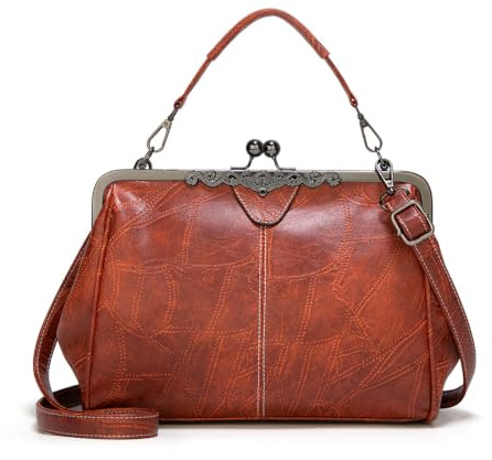 FANDARE Handtaschen Damen Schultertasche Umhängetasche Handy Bag für Frauen PU Leder Wasserdicht Schultertasche Crossbody Messenger Bag Shopper Arbeitstasche Snaps Haspe Braun
