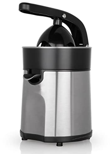 Exprimidor INOX. Potencia 85W. Motor AC. Encendido automático al detectar presión. Incluye dos conos. Cuerpo, filtro y vertedor de acero inoxidable.