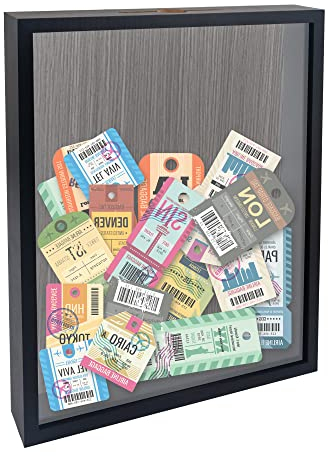 FramePro Caja de Sombra de boletos con Marco de Carga Superior con Ranura en la Parte Superior, Regalo Personalizable para Bricolaje, Concierto, Tapas de Cerveza, Caja de Memoria, Negro 28 x 35 CM