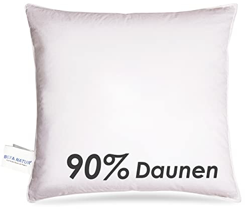 BEFA NATUR Made in Germany Daunenkissen 80x80 cm aus 90% Daunen und 10% Federn, Allergiker geeignet (Nomite), Öko-Text 100 Klasse 1 Zertifiziert, EN Standart 12934, Downpass