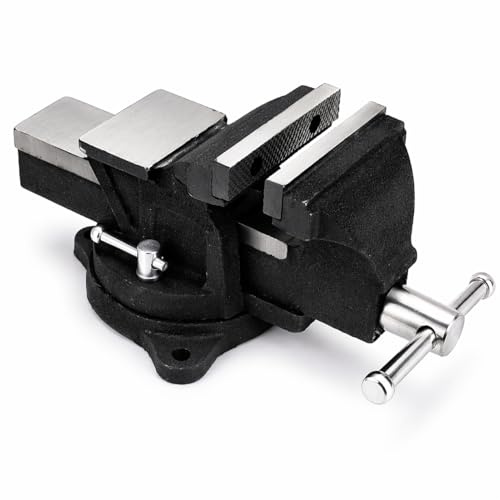 REXXER Schlosser-Schraubstock 125 mm drehbar aus Gusseisen | 125 mm Backenbreite, 360° drehbar, Mit Amboss, Austauschbare Spannbacken, Aus Gusseisen