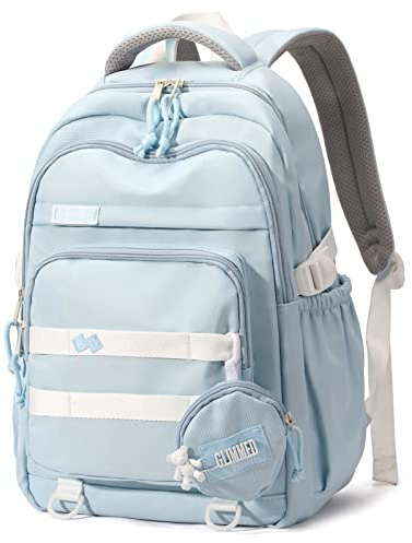 Amythe Schulrucksack Mädchen Teenager, Wasserdicht Rucksack, Blau | Leichter Schulranzen Mädchen Jungen mit Großem Fassungsvermögen Modisch Daypack für Schule oder Reisen, Schulstart