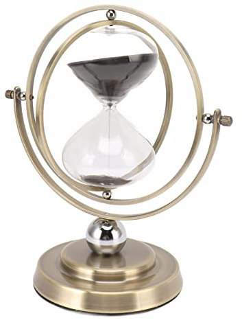 AMONIDA Hourglass Ornament Sand Timer Accurate Timing Modern Simple Bronze Zinc Alloy for Coffee Table (Black Sand 60min)