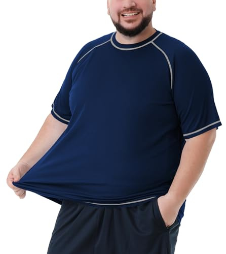 Herr stora storlekar överdimensionerad badskjorta rash guard män skydd strand t-shirt kortärmad, marinblå, 6XL/Stor