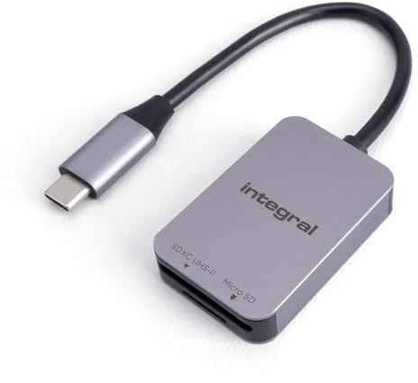 Integral Dual Slot UHS-II V90/V60 SD 4.0 & microSD Memory Card Reader Adapter with USB C connector - For iPhone 15/16 Plus/Pro/Pro Max, MacBook Pro/Air M1/M2/M3/M4, iPad, PC, laptop, smartphone