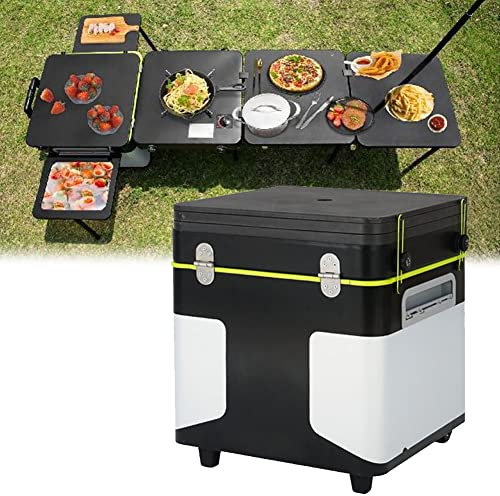 KRUZZO Outdoor-Camping-Küche, 60 l Fassungsvermögen, tragbare multifunktionale Campingbox mit Rädern, integrierte Camping-Kochstation, tragbarer Camping-Picknick-Teetisch für Picknick-Camping-Grill