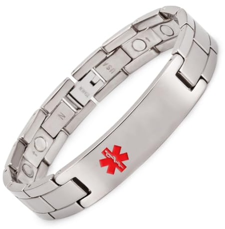 EnerMagiX Medizinisches Notfall-Armband für Herren, Titan, personalisierbar, 22 cm/13 mm (Diabetiker Typ 2), Metall