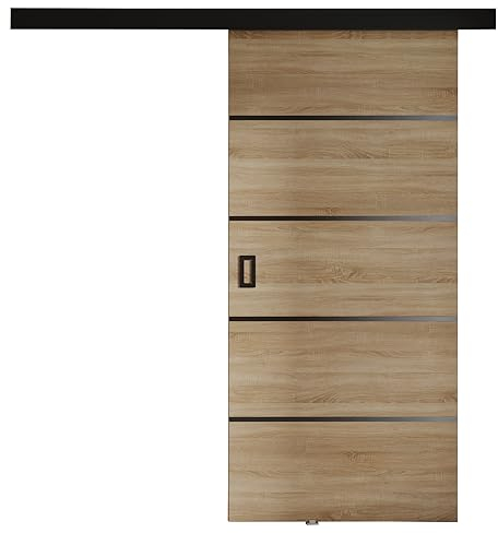 KIER FURNITURE Türen Werdi Plus 100 Moderne Schiebetüren - Wandschiebetür - Universal Links und Rechts - Metallschiebesystem - Robust, Haltbar - Stabil, Langlebig - Eiche Sonoma B106xH205xT1,6 cm