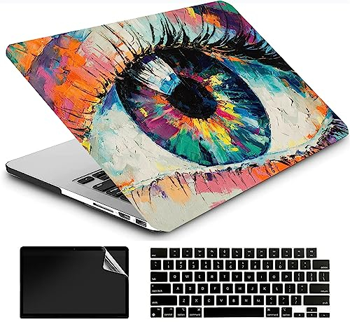 AMCJJ Kompatibel mit MacBook Pro 14 Zoll Hülle 2023 2022 2021 M3 A2918 A2992/M2 A2779/A2442 M1,Schutzhülle Cover & EU Tastaturschutz & Displayschutz,Böses Auge