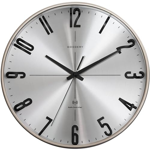 GOODERY Radioväggur 30 cm tyst 3D | Stor, modern, analog väggklocka utan höga tickljud, nästan ljudlös | dekoration för varje vägg | klocka, radio | radioklocka (silver/svart)