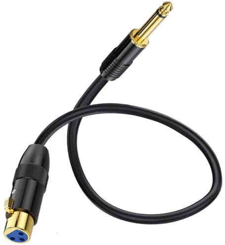 HTGuoji Cavo da XLR a 6,35 mm, da XLR femmina a 3 pin a jack mono TS da 6,35 mm, cavo sbilanciato per chitarra, microfono, microfono, mixer AMP (50 cm)