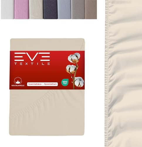 EVE Textile® Spannbettlaken 1er Set 160x200 cm Creme; Spannbetttuch Bettlaken Spannlaken; Jersey Laken Betttuch für Boxspringbett & Matratze; Waschbar bis 60 Grad; Weich & Allergikerfreundlich