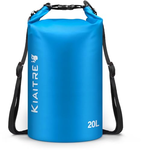 Kiaitre Dry Bag, wasserdichte Tasche mit Schultergurt, 5L 10L 20L Roll Top Wasserdichter Beutel Rucksack für Bootfahren, Rafting, Schwimmen,Snowboarding,Kajak Fahren
