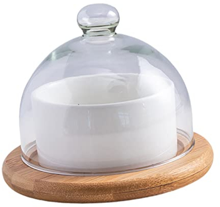 IMIKEYA Bol Céramique Surface Lisse et Brillante et Plateau en Bois Grosse Capacité avec Couvercle en Verre lors de Fêtes ou Usage Quotidien pour Desserts et Salades