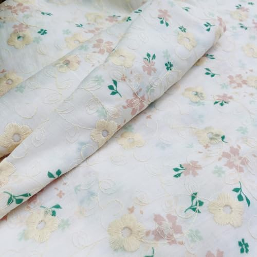 Whakano Blumenmuster Baumwollstoff Stoffe zum Nähen 1Yard X 123CM,Dekostoff zum Nähen Kleidungsstücken DIY Basteln Handwerken Dekor,Vorhangstoff,Sofa,Tischdecke Dekoration,Gelb Rosa F