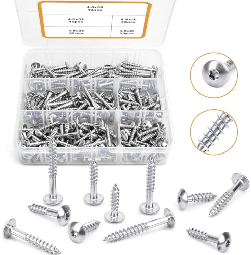 VIGRUE Edelstahlschrauben 220 PCS, Holzschrauben Torx Schrauben Fassadenschrauben Sortiment Set 4.8x20 mm, 4.8x25 mm, 4.8x32 mm, 4.8x38 mm, Edelstahl 304 Rostfrei Spanplattenschrauben