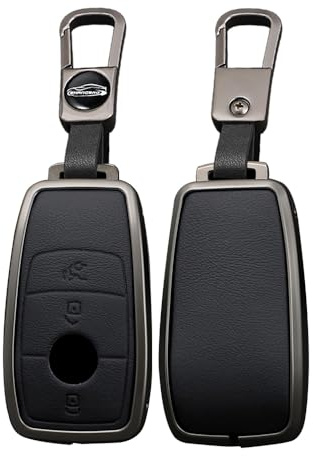 TECART Smart Autoschlüssel Hülle Cover Passt für Mercedes Benz A C E S G Klasse GLC CLE CLA W177 W205 W213 W222 S63 AMG Leder Zinklegierung Schutzhülle Schlüsselcover Zubehör 3 taste