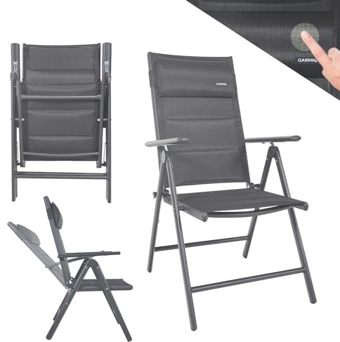 GARMIO® Gartenstuhl Florenz Anthrazitgrau, 7-Fach verstellbar, klappbar, inkl. höhenverstellbares Nackenkissen, für Terrasse oder Garten