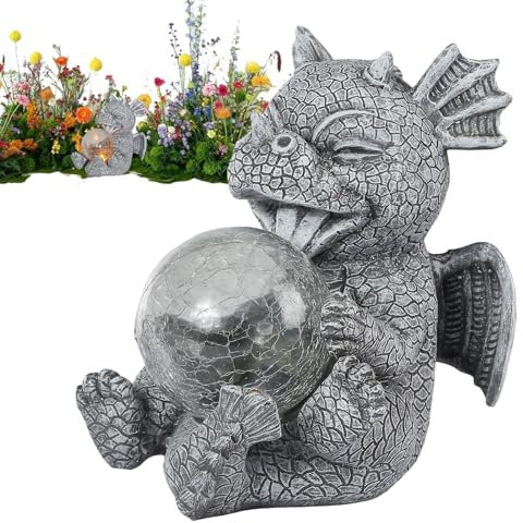 Statue de jardin de dragon, sculpture de jardin extérieur,Ornement de dinosaure de jardin en résine - Sculpture de figurine de dragon avec lumière pour la décoration de jardin