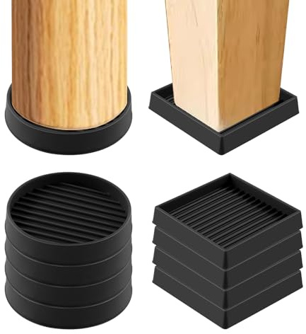 Swpeet 8Pcs 2 x 2 2 Styles Round and Square Black Rubber Anti Skid Caster Cups Non Slip Furniture Pads Kit, Anti-Slip Gripper, Furniture Feet Anti Slide Floor Stoppers for Bed Couch Table Chair