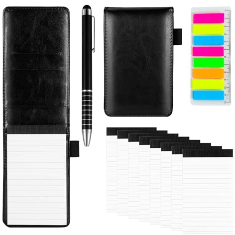 KUIZHEN Mini Notizblock A7 Set, 12 Stück Mini Notizbuch mit 10 Ersatzblöcke Mini Pocket Notizbuch Schwarz PU Leather Notebook Replacement Notepads für AktivitäTen im Freien