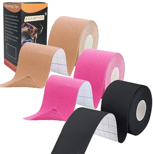 ANAMPION Kinesiotapes (3 Rollen,5cm*5m) Kinesiologie Tape Wasserfestes Kinesio Tape und Sporttape für Sport für Muskeln Schienbeinschienen Knöchel Knie Schulter(Schwarz+Rosa+Hautfarbe)