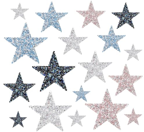 18 Stück Bügelbilder Stern Patches zum Aufbügeln,Glitzer Strass Flicken zum AufbüGeln,Stern Bügelbilder für Textilien,Bügelflicken Patches für Kleidung Kleid Hosen Jeans Hüte Taschen(Multi Farben)