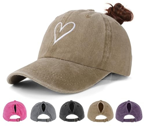 HeyCaps Pferdeschwanz Baseball Cap Damen Verstellbare Baseballkappe Vintage Mützen Sonnenschutz Basecap Mit Zopf Loch für Sommer Sport