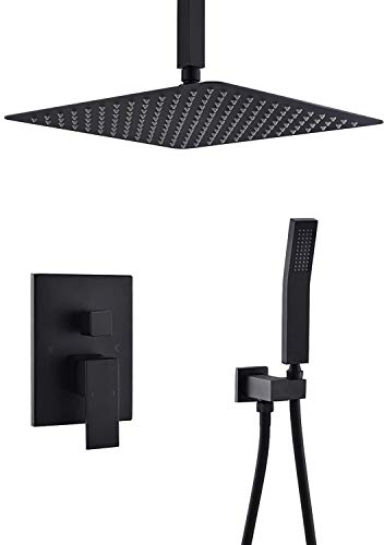 Decken-Regenduschsystem mit 12-Zoll-Hochdruck-Regenduschkopf und Handbrausen-Set aus Metall, mattes schwarzes System, Luxus-Duschsystem