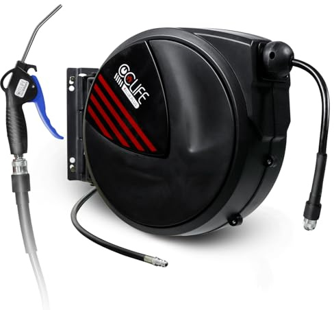 CCLIFE Enrouleur de Tuyau d'Air Comprimé 20m 1/4 Raccord Rapide Dévidoir de tuyau automatique max 15 bar