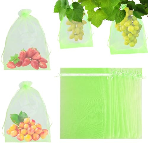 XXXFLOWER Fruit Protection Netting Bags with Drawstring,20x30cm Garden Netting Mesh Cover Organza Bags Insects Mosquito Barrier Net Strawberry Cherry Grape Bird Protection Bags 20Pcs(Fruit Green)
