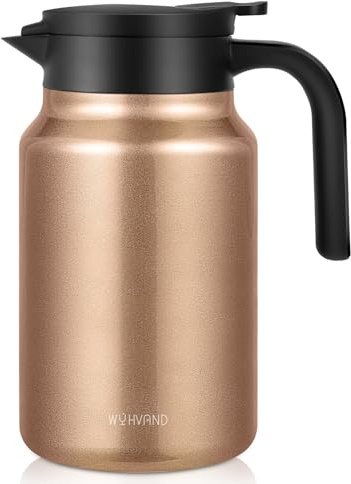 WYHVAND Thermoskanne 1,5 L aus Edelstahl, Kaffeekanne, Kupfer | Hält lange warm oder kalt, staub- und auslaufsicherer Deckel, Druckknopf für Einhandbedienung, Geschenk für Kaffeeliebhaber