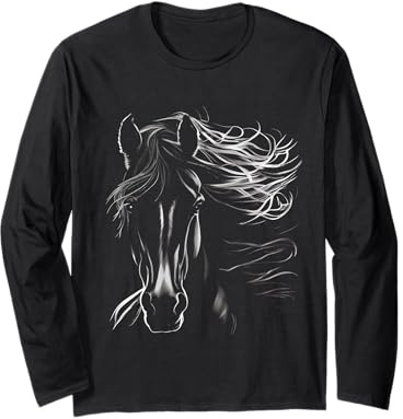 Majestic Black Horse with Flowing Mane Long Sleeve T-Shirt