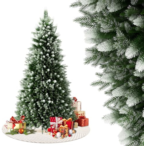 FIVMEN Weihnachtsbaum Künstlich 150 cm PVC/PE Tannenbaum Christbaum Naturgetreu mit Schnee Spitzen und Holzsockel Weihnachtsbäume Christmas Tree Weihnachtsdeko