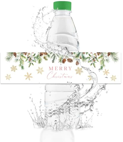 URROMA Lot de 50 étiquettes pour Bouteille d'eau « Merry Christmas » - Motif Flocon de Neige - Imperméables - pour Cadeaux de fête de Noël