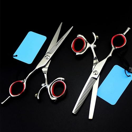 PUFAHAU Haarschneideschere mit drehbarem Daumen, 5,5 Zoll, professioneller japanischer 440c-Stahl, für Linkshänder, drehbar, Haarschnitt, Effilierschere, Friseurschere(Set)