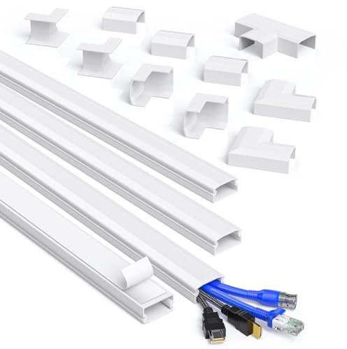 MUDEELA Cable Trunking, 4M Square Cable Cover, Self-Adhesive Hide Wires on Wall, Accessory Multipack, Cable Management Kit for Home Office - 4 X 1M Lengths, W30mm H17mm, White