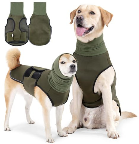 Hundemantel mit beruhigender Kapuze und Ohrenschutz Anti Stress Weste Hund Beruhigungsweste Hund Rollkragen Angst Beruhigungsjacke für Hunde Calmingshirt mit reflektierenden Streifen -Grün, XL