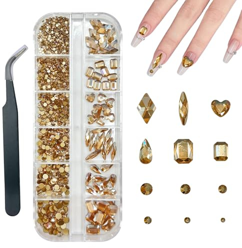 SJUIEO 750 pezzi champagne strass nail art decorazione a forma di cuore a forma di cubo d'acqua a goccia d'acqua accessori per unghie donna decorazione unghie fai da te