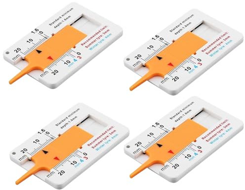 Jimkply 4 pezzi Misuratore di profondità del battistrada per pneumatici, Strumento di misurazione preciso in plastica con scala 0-20 mm, Ideale per il controllo della profondità del battistrada
